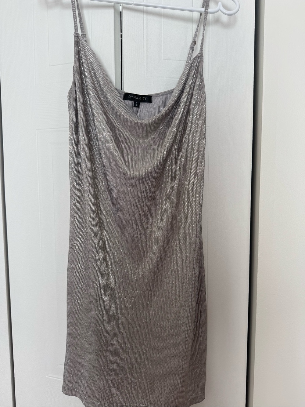 Dynamite Silver Metallic Cowl Slip Mini Dress